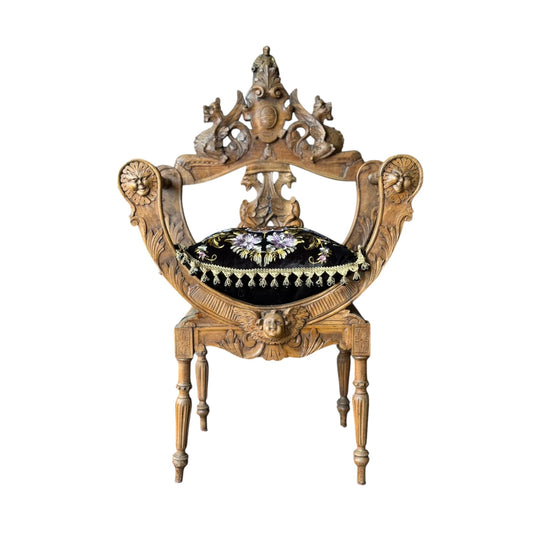 Antique Italian Renaissance Revival Lyre Armchair