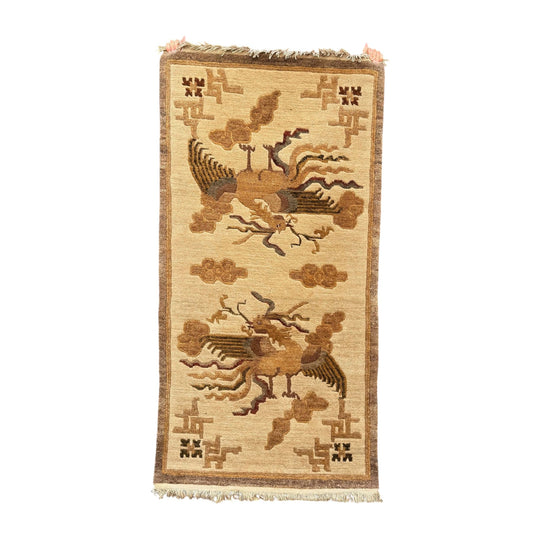 20th century tibetan 100% wool rug depicting two phoenix