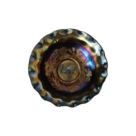 Crown Crystal Amethyst Carnival Glass Master Bowl | Swan & Leaf Design R4691