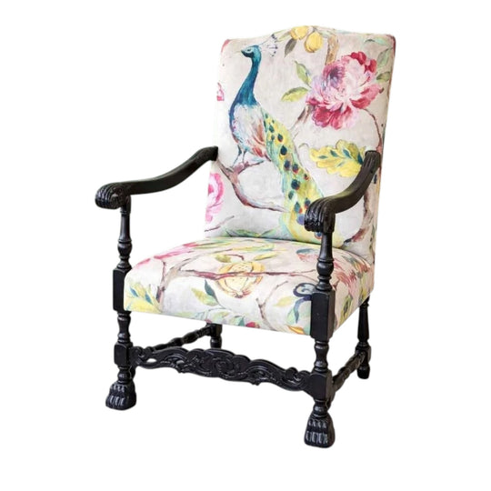 Peacock-upholstered Vintage Armchair
