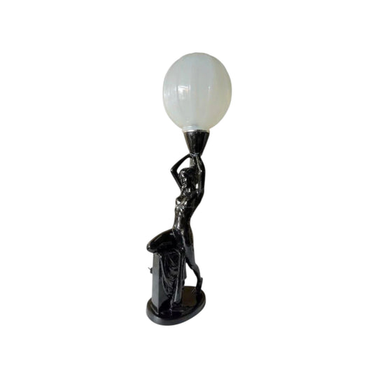 Art Deco Black Glossy Ceramic Nude Feminine Form Table Lamp, c.1960s