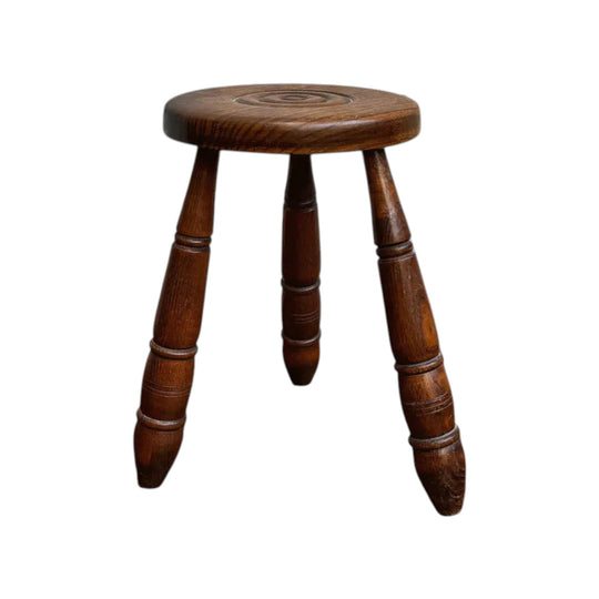 French Provincial Beechwood Bobbin-Leg Milking Stool, c. 1930, Normandy