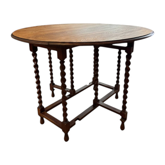 Antique Oak Barley Twist Gateleg Drop-Leaf Dining Table