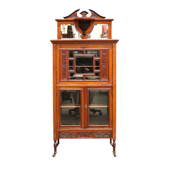 Antique English mahogany Canterbury music cabinet with pull out drawers. B13028