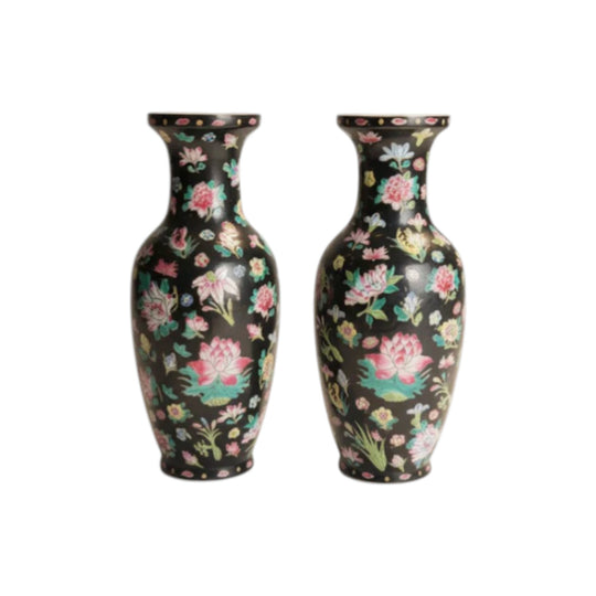 Pair of Vintage Chinese Floral Vases