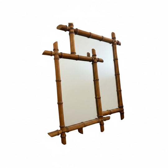 Antique French Faux Bamboo Mirror | Vintage Oak Beechwood