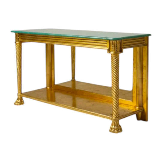 Giltwood Console, mirrored with Guatemala Green Marble Top