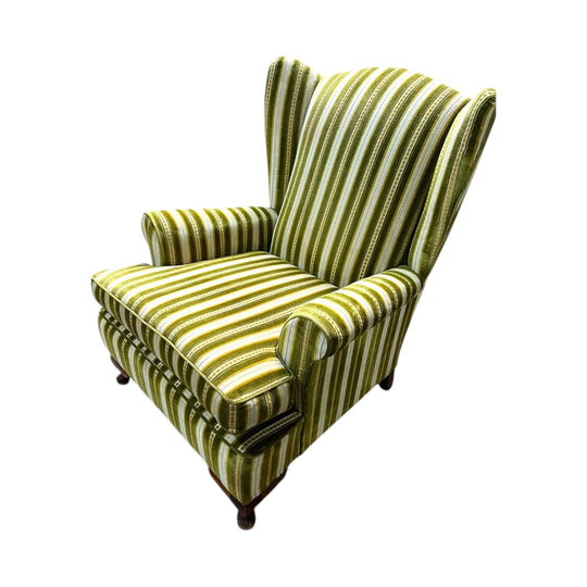 Green stripe wingback chair