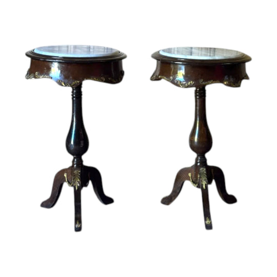 Near Pair of Vintage French Louis Revival Marble Top Occasional Tables