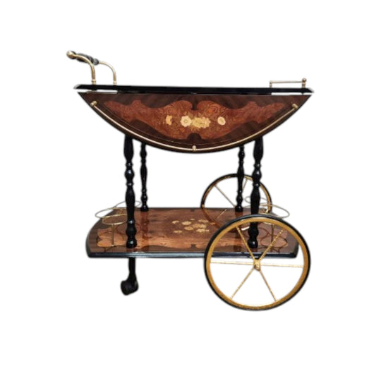 Vintage Italian Marquetry Bar Cart with Brass Hardware