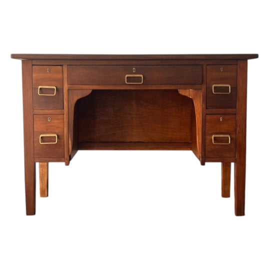 100 years old Solid walnut desk - original brass locks