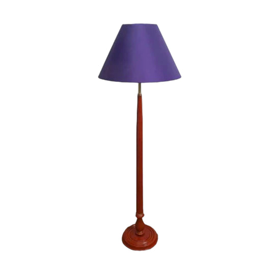 Vintage Turned Timber Floor Lamp with Purple Shade