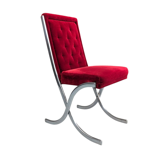 Mid Century Chrome and Red Velvet Dining Chairs