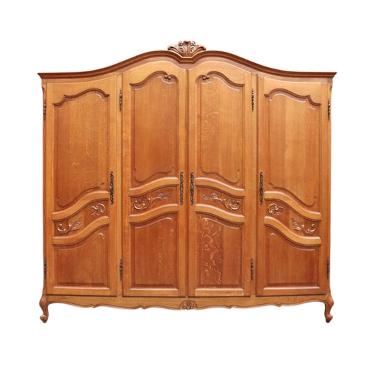 Antique French Oak Four Door Armoire Wardrobe Circa 1910 with Three Keys. B12821