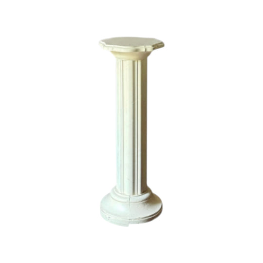 Vintage Timber Fluted Pedestal Plant Stand, Scalloped Top, Stone-Toned Painted Finish