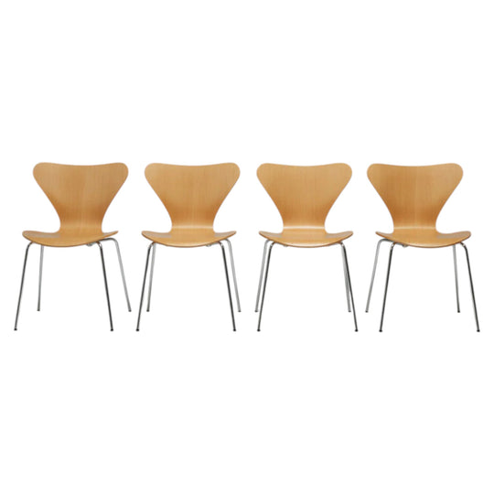 Set of Four Series 7 Dining Chairs by Arne Jacobsen for Fritz Hansen, Beech Veneer, 1955 Design