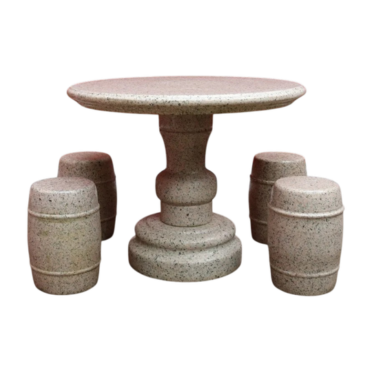 Solid Granite Outdoor Garden Table with Four Matching Stools