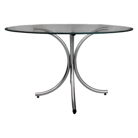1970s European Modernist Chrome and Glass Dining Table
