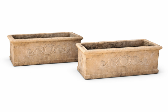 Pair of Sandstone Planter Box Rectangle Garden Pots Outdoor Decor