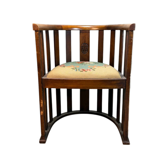 Vintage Timber Armchair with Solid Timber Arms and Padded Green Seat