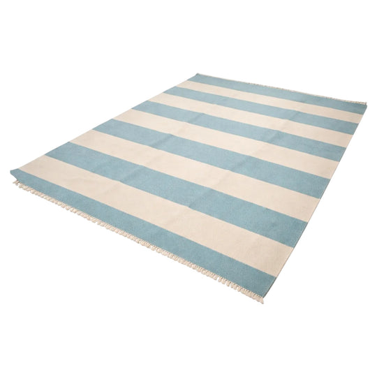 Large Wool Rug 280x190 Blue Stripe Kilim Nomad Collection