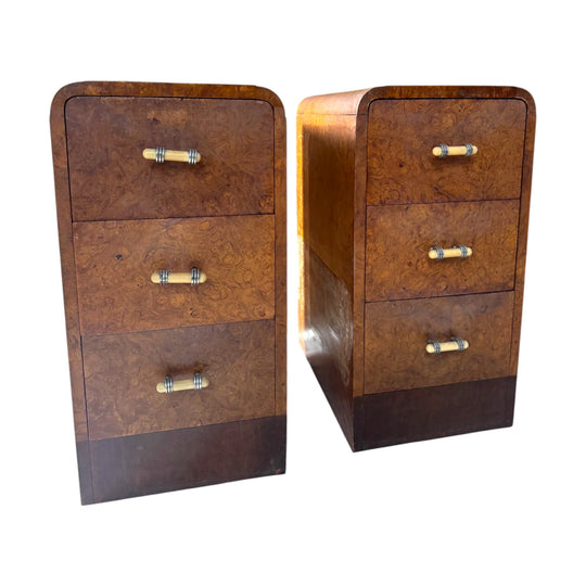 Vintage Burl Wood Bedside Tables - Pair