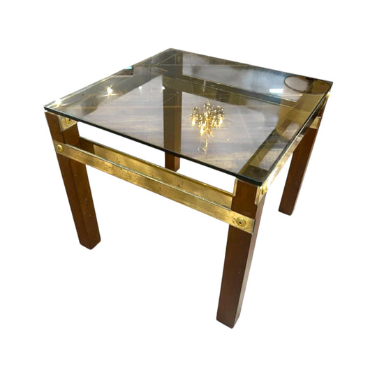Brass and wood side table