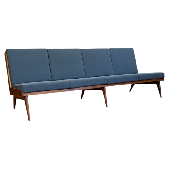 Restored Giuseppe Scapinelli 4 Seat Sofa. New linen upholstery. Brazil. Eternity Collections