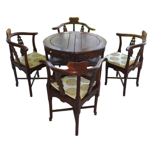Elegant circa1950s Chinese Rosewood 6-Piece Tea Set Beautiful Fretwork