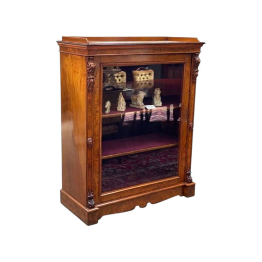 19th-Century English Burr Walnut Single Door Display Cabinet, c.1870