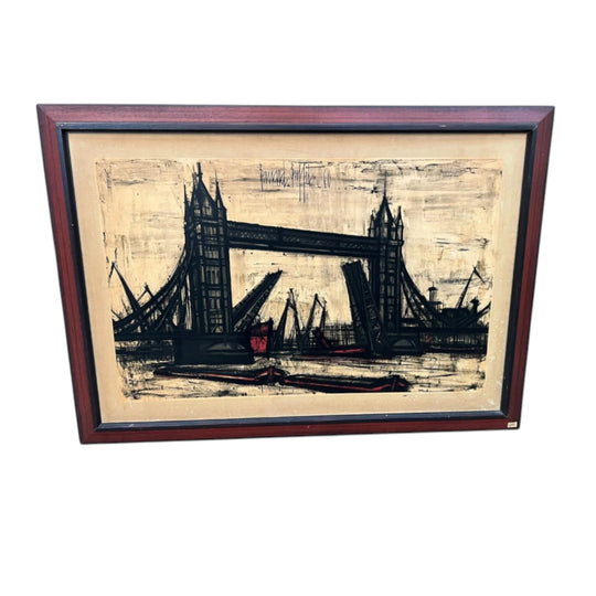 Bernard Buffet “Tower Bridge, London” Offset Lithograph | Framed Vintage Artwork