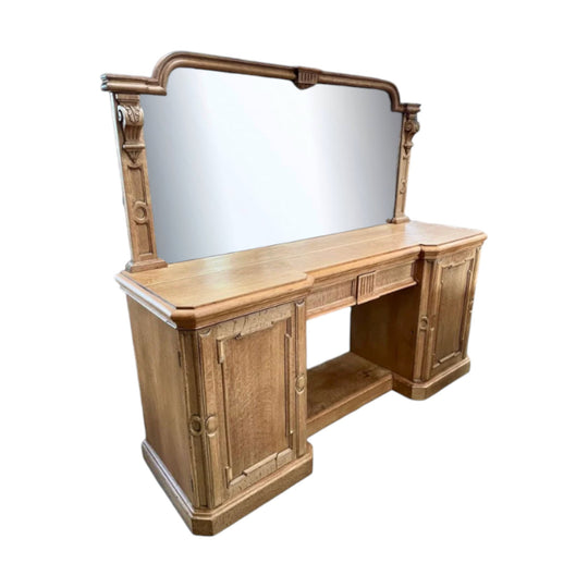 19th century Oak twin-pedestal mirror-back sideboard.