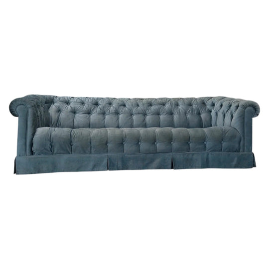 Antique Chesterfield Sofa in Blue Crushed Velvet