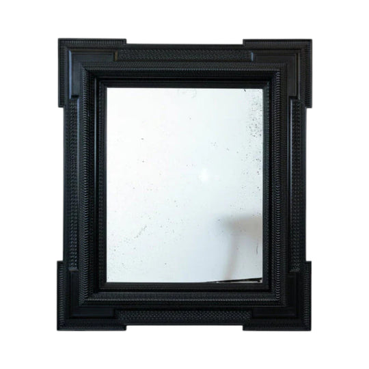A Large 19th Century Italian Ebonised Square Mirror with outset corners