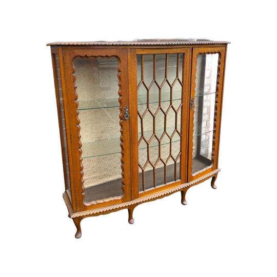 Early 20th-Century Wooden Display Cabinet with Astral Glazing