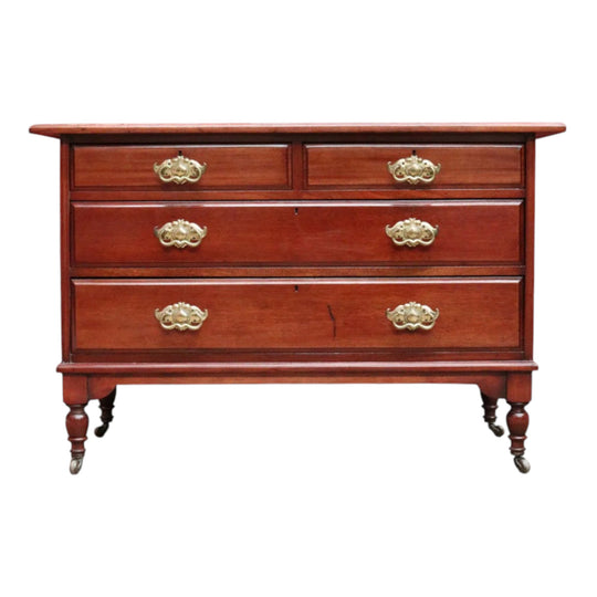 Antique English Mahogany Four Drawer Chest Brass Handles Castors. B12961