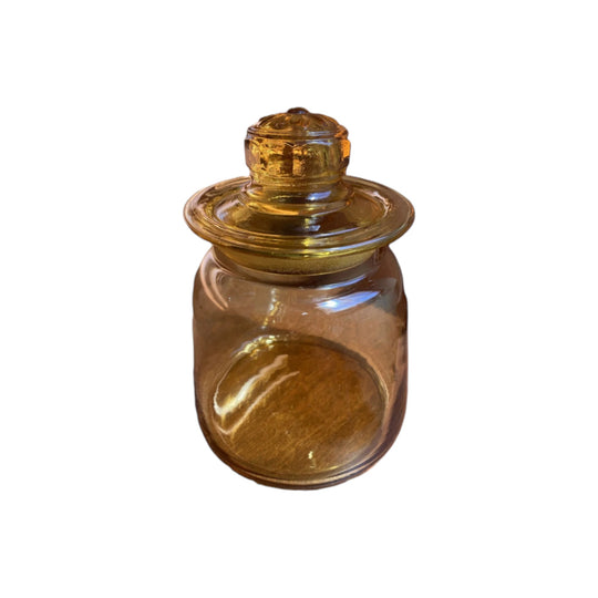 Retro Takahashi Japan Daisy Lid Amber Glass Apothecary Jar