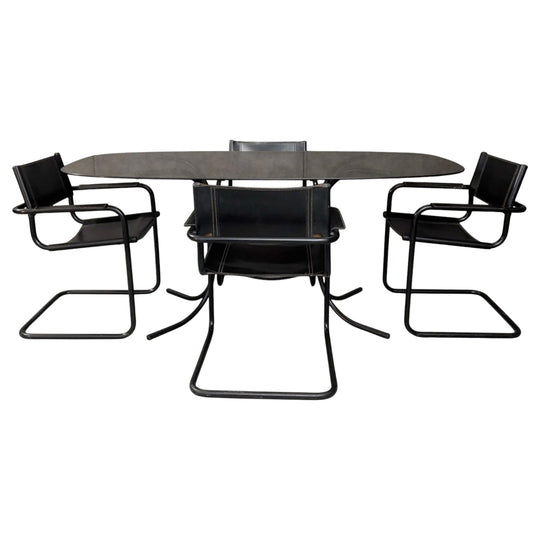 Italian Smoked Glass Dining Table with Matteo Grassi Attributed Chairs Circa 1980