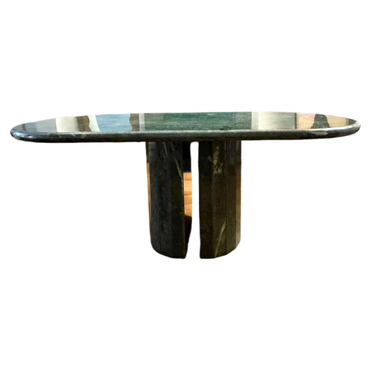 Green marble pedestal oval dining table