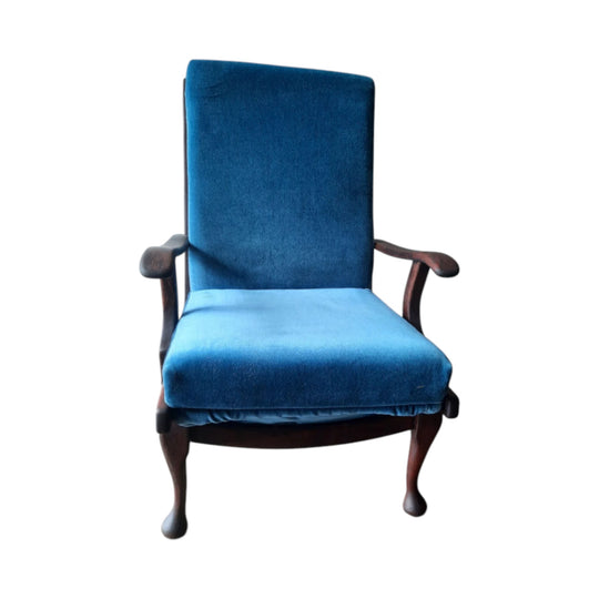 TH Brown lounge chair midnight blue velvet