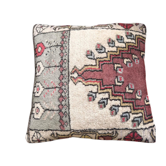 Cushion 50cm x 50cm repurposed from handmade Turkish carpets and kilims.