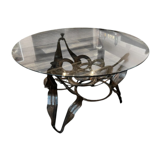 Brutalist Round Coffee Table Glass Top