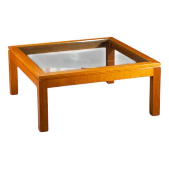 Vintage MCM Solid Wood & Glass Coffee Table
