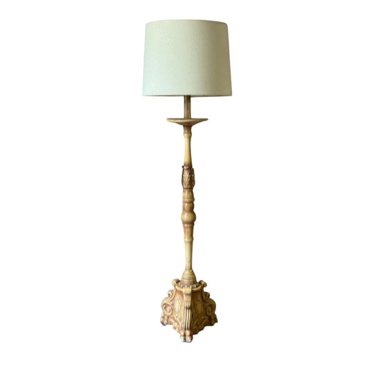 Vintage Rococo Revival Floor Lamp with Linen Shade