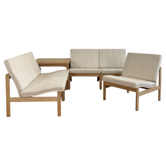 Gjerløv Knudsen Moduline Chairs in Oak + Henning Kjaernulf Oak Coffee Table.