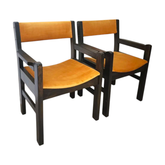 Upcycled Marigold Wooden Armchair with Golden Velvet Fabric $200 each