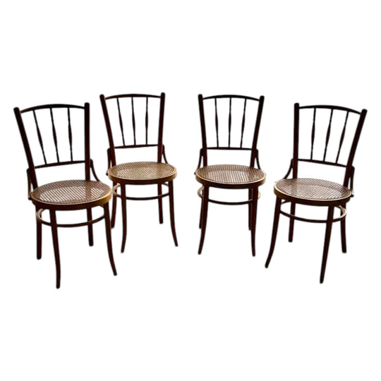 Vintage Thonet Bentwood Rattan Dining Chairs - set of 4