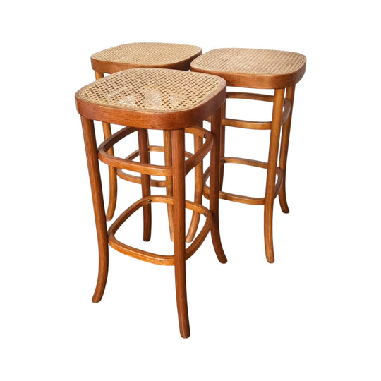 3x Square Rattan Bentwood Style Stools