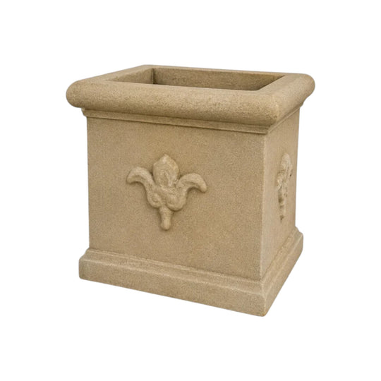 Large Fleur-de-lis Square Resin Planters Pair with Agave Plants