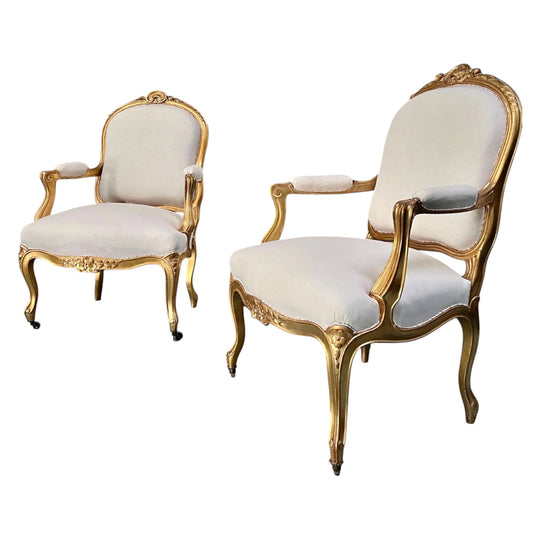 Pair of French 19th Century Giltwood Armchairs